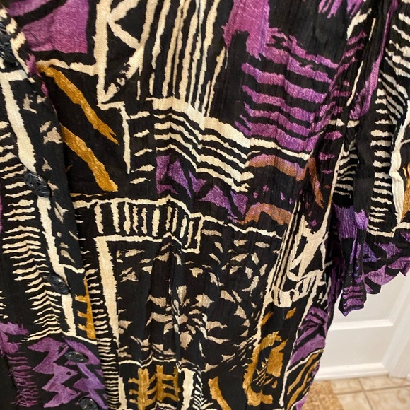 Vintage 80s More Jazz Funky Geometric Print Longline Button Down Top SS 18 16 - Picture 3 of 10